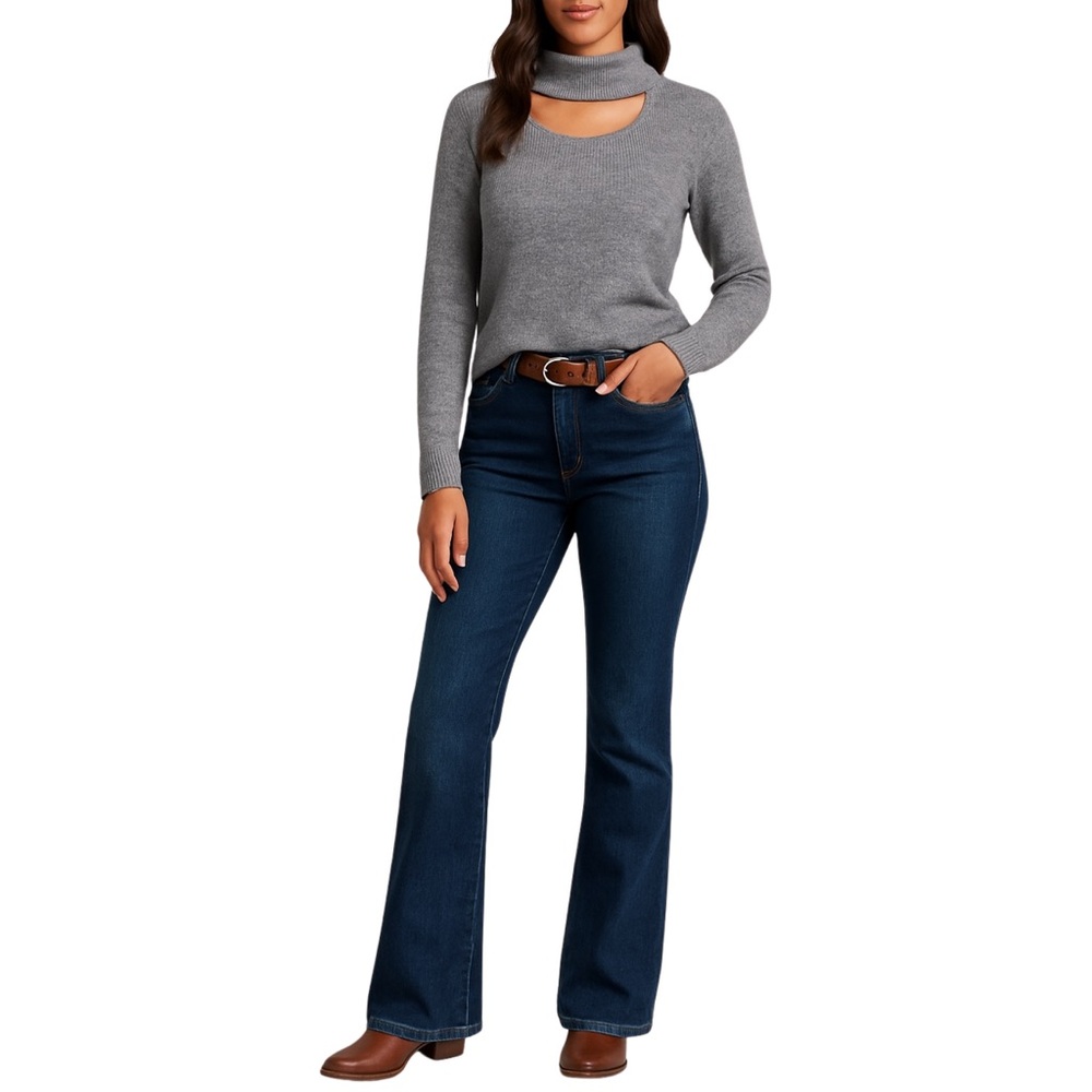 VENUS Cutout Mock Turtleneck Sweater Long Sleeve - S - Gray